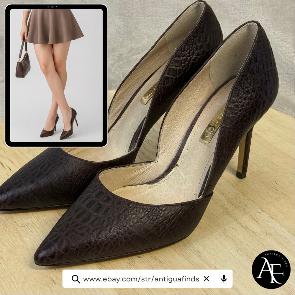 Louise et Cie Hermosah Brown Croc Embossed Leather d'Orsay Pumps Heels 5.5M